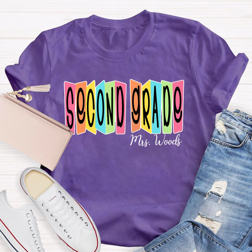 Personalized Name And Grade Colored Squares T-shirt