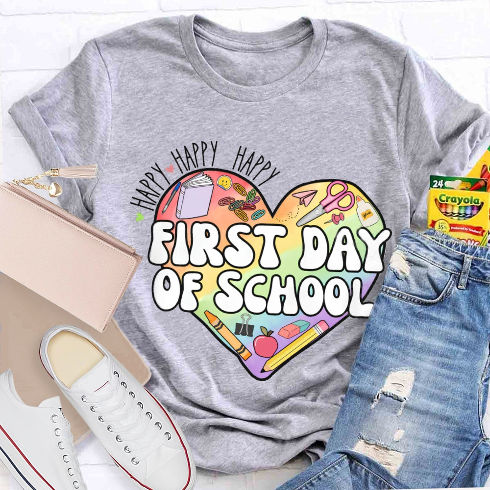 Happy Happy First Day Of School Colored Heart T-shirt