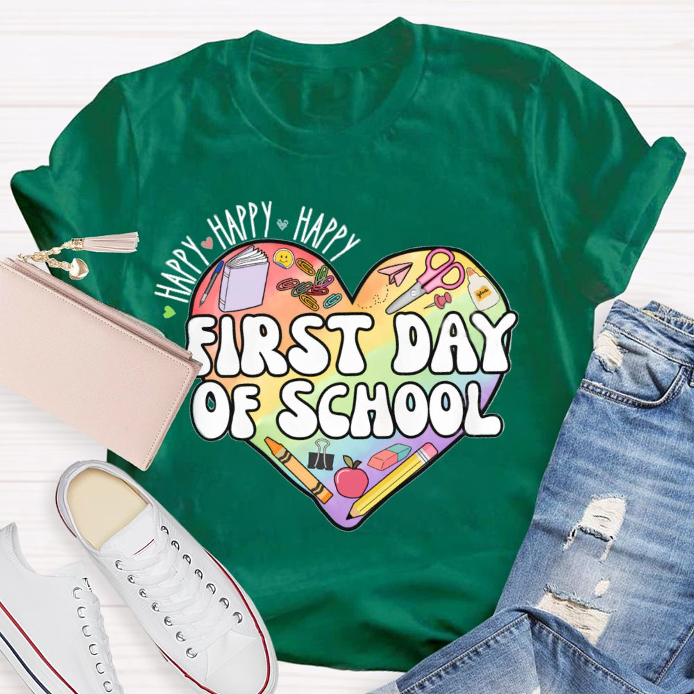 Happy Happy First Day Of School Colored Heart T-shirt