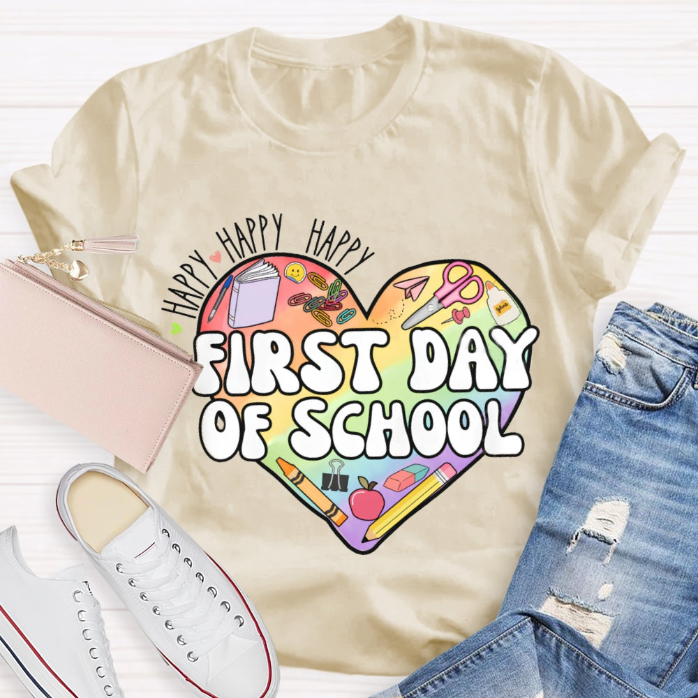 Happy Happy First Day Of School Colored Heart T-shirt