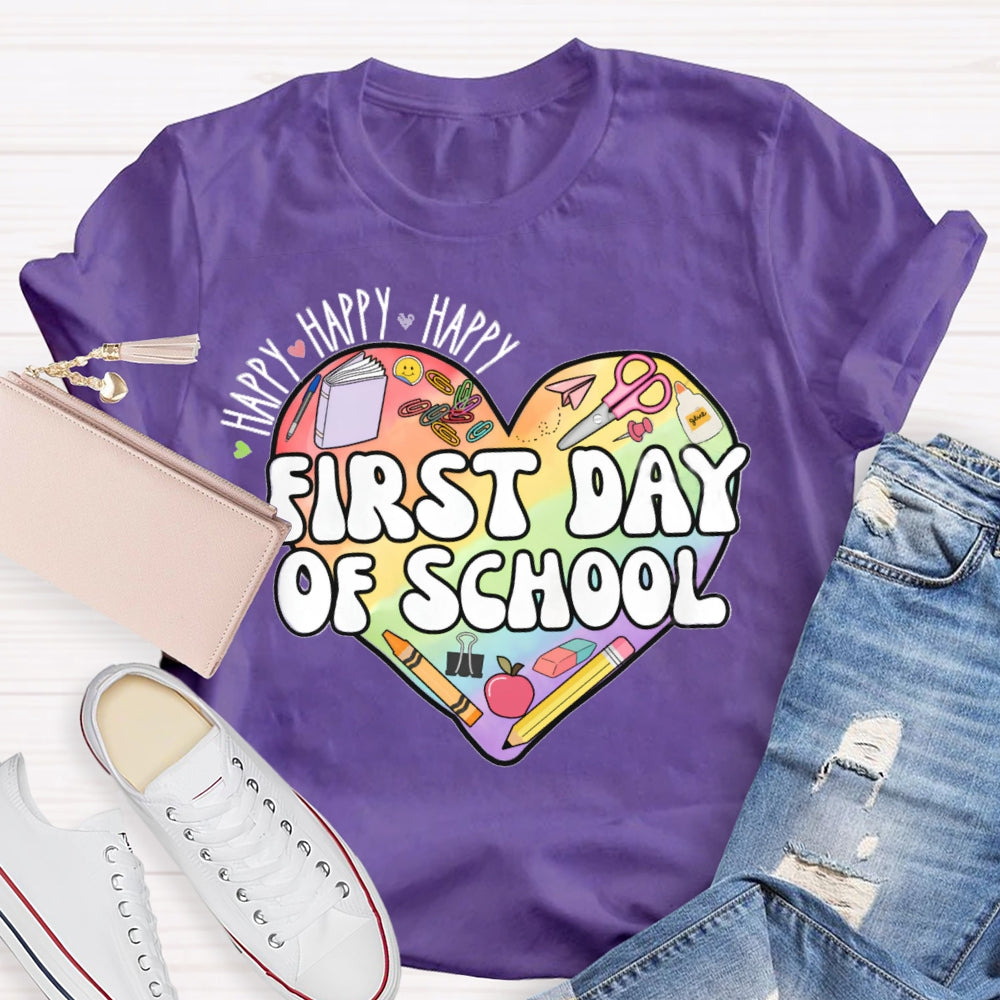 Happy Happy First Day Of School Colored Heart T-shirt