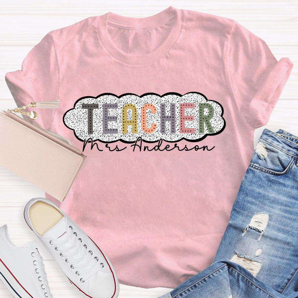 Personalized Name Spotted Print Teacher T-shirt