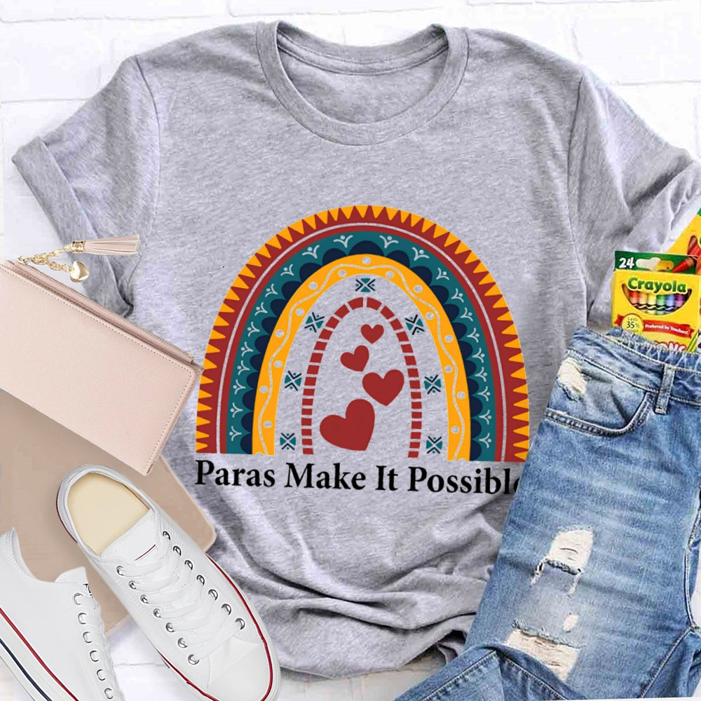 Paras Make It Possible Small Peach Heart Paraprofessional Teacher T-shirt