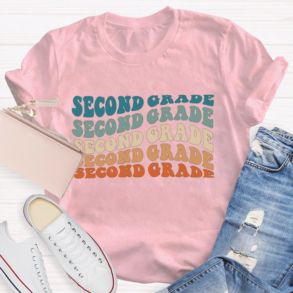 Personalized Grade Second Grade Colorful Letter Teacher T-shirt