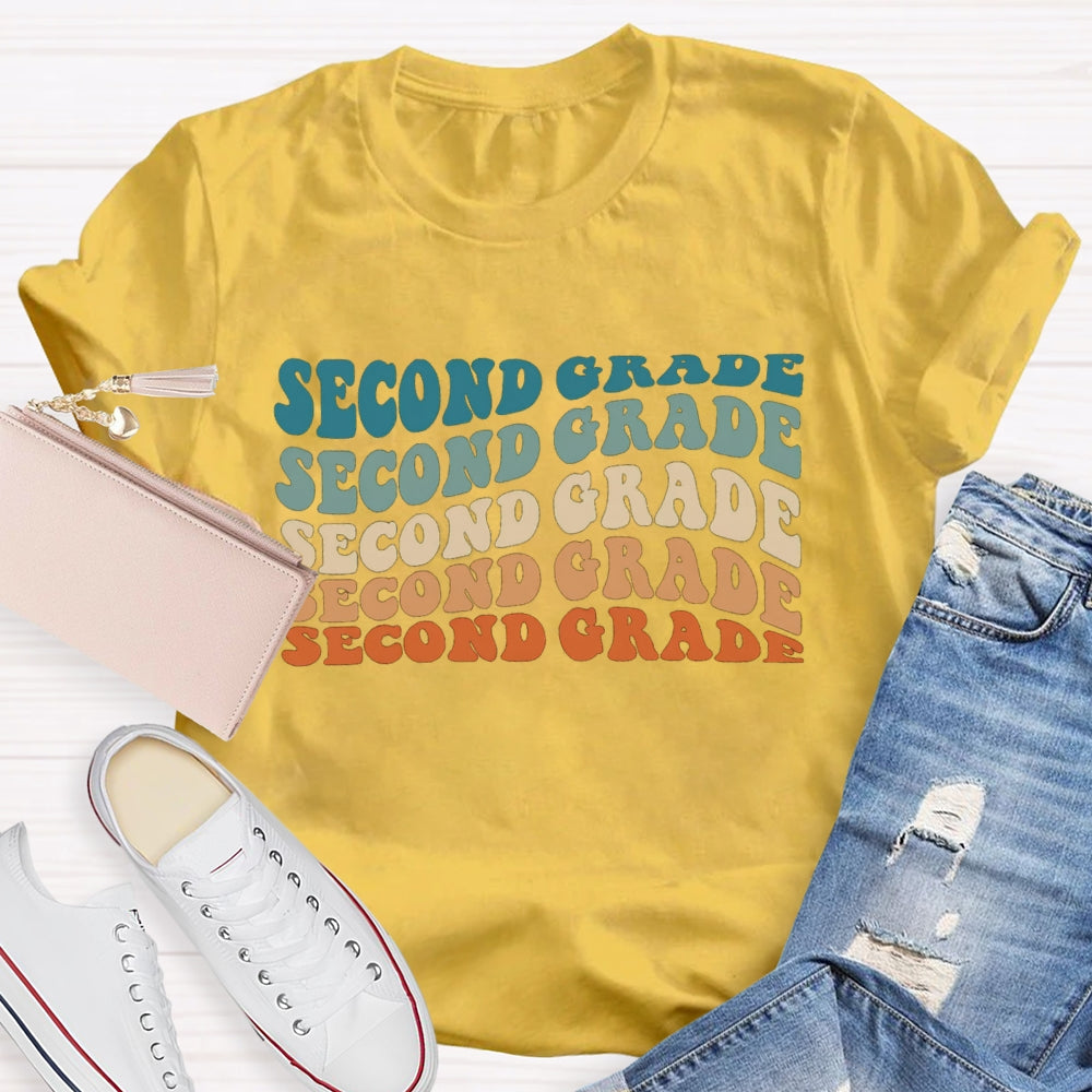 Personalized Grade Second Grade Colorful Letter Teacher T-shirt