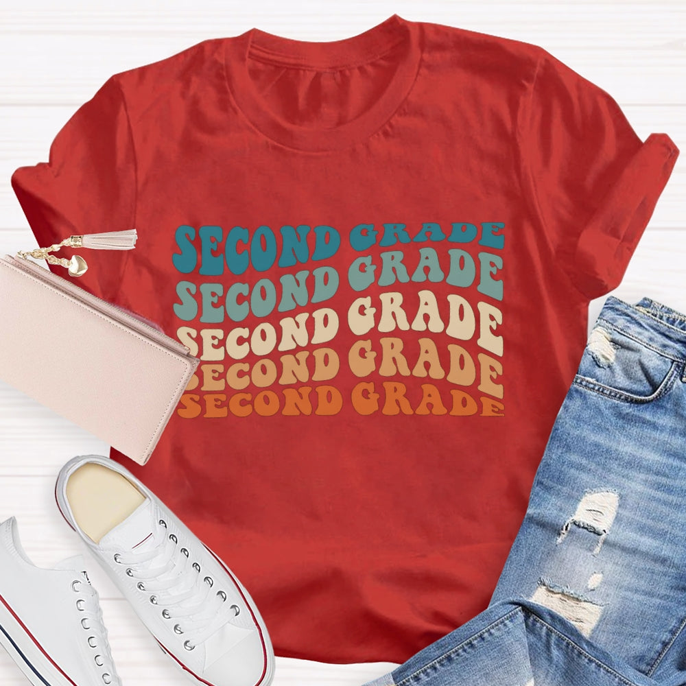 Personalized Grade Second Grade Colorful Letter Teacher T-shirt