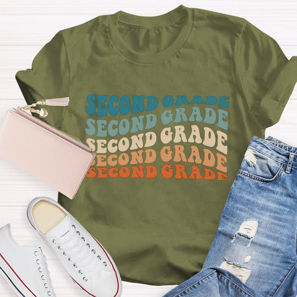 Personalized Grade Second Grade Colorful Letter Teacher T-shirt