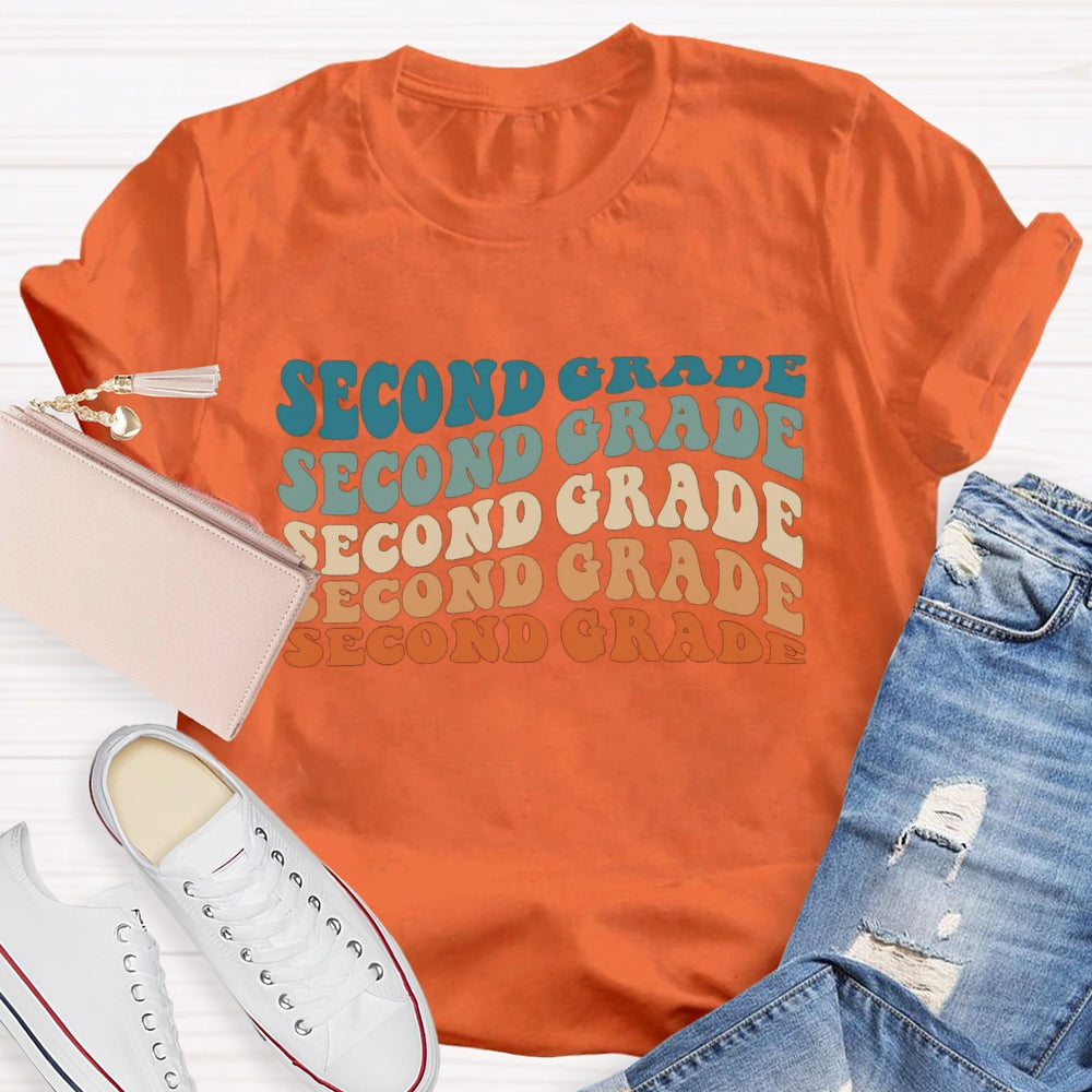 Personalized Grade Second Grade Colorful Letter Teacher T-shirt