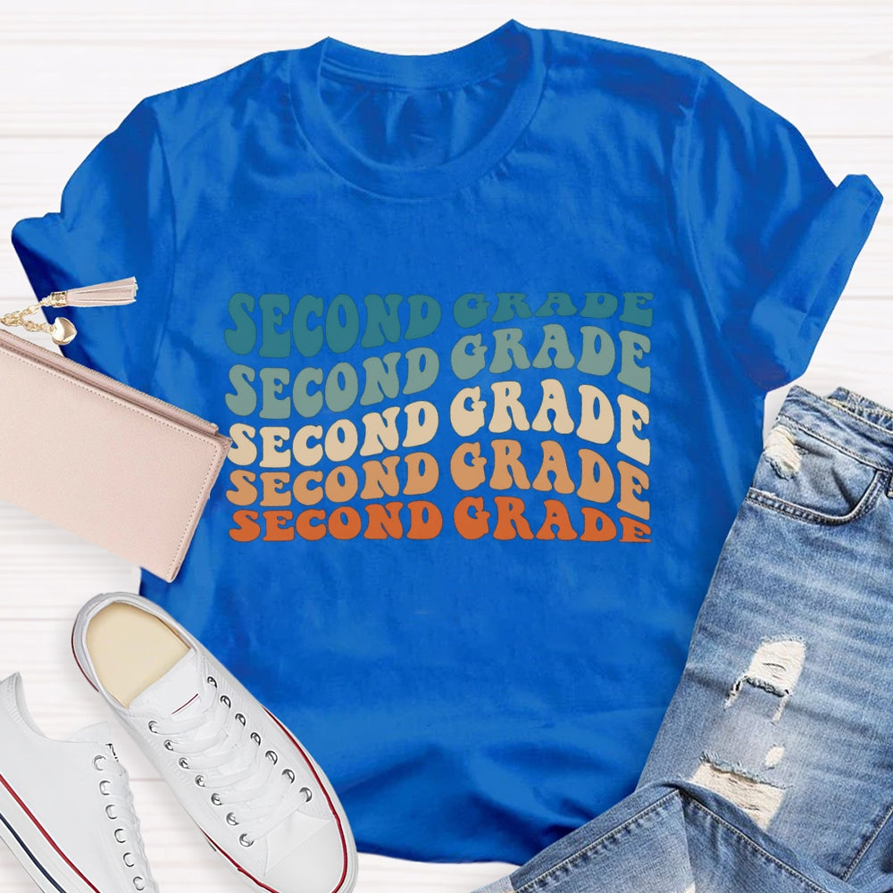 Personalized Grade Second Grade Colorful Letter Teacher T-shirt