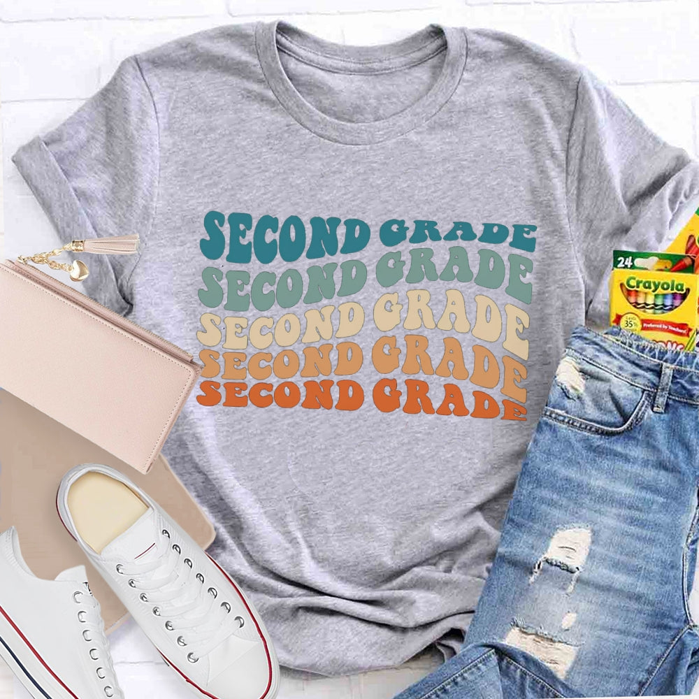 Personalized Grade Second Grade Colorful Letter Teacher T-shirt