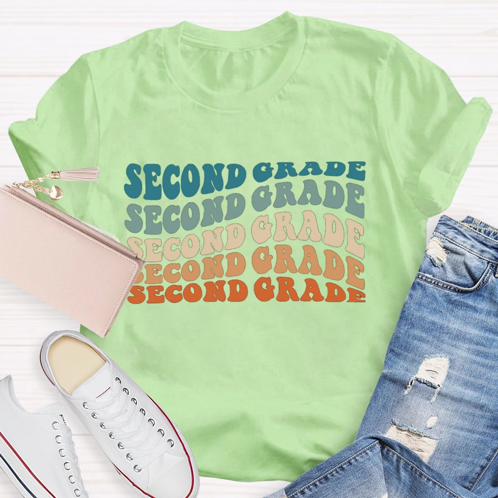 Personalized Grade Second Grade Colorful Letter Teacher T-shirt