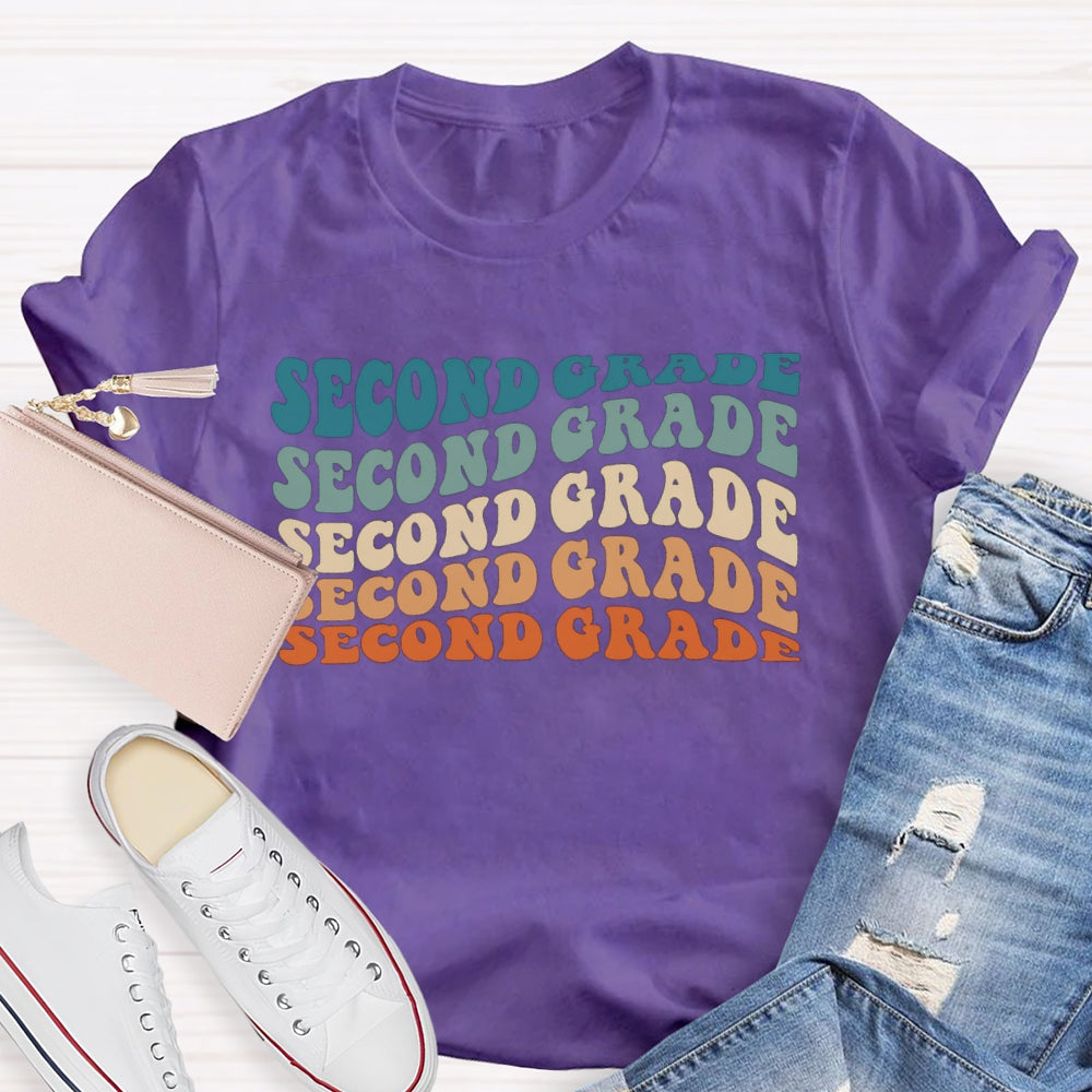 Personalized Grade Second Grade Colorful Letter Teacher T-shirt