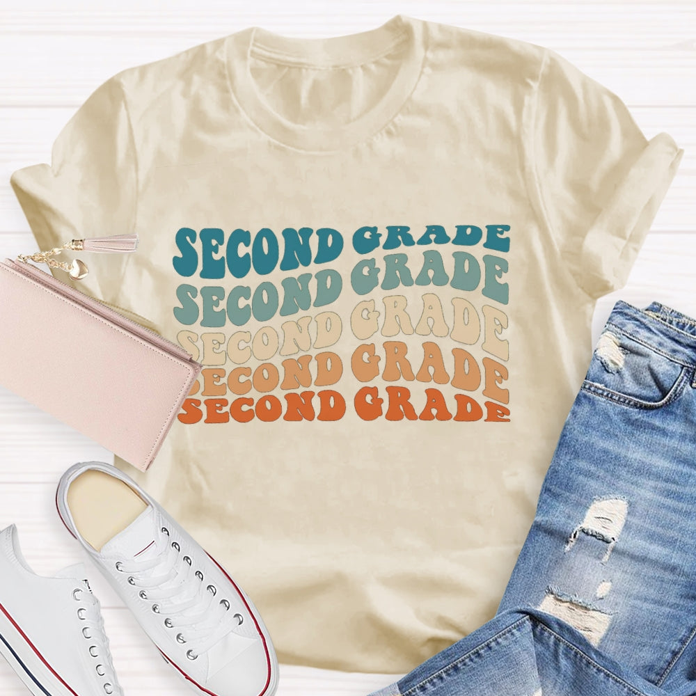 Personalized Grade Second Grade Colorful Letter Teacher T-shirt