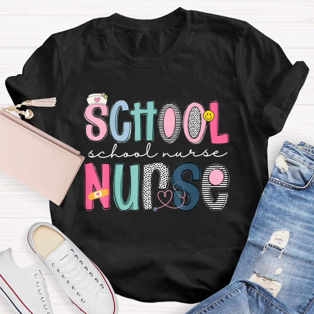 School Nurse Band-Aid Printed T-shirt