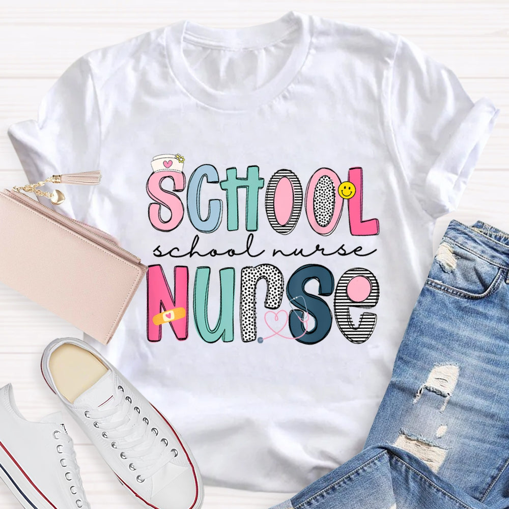 School Nurse Band-Aid Printed T-shirt