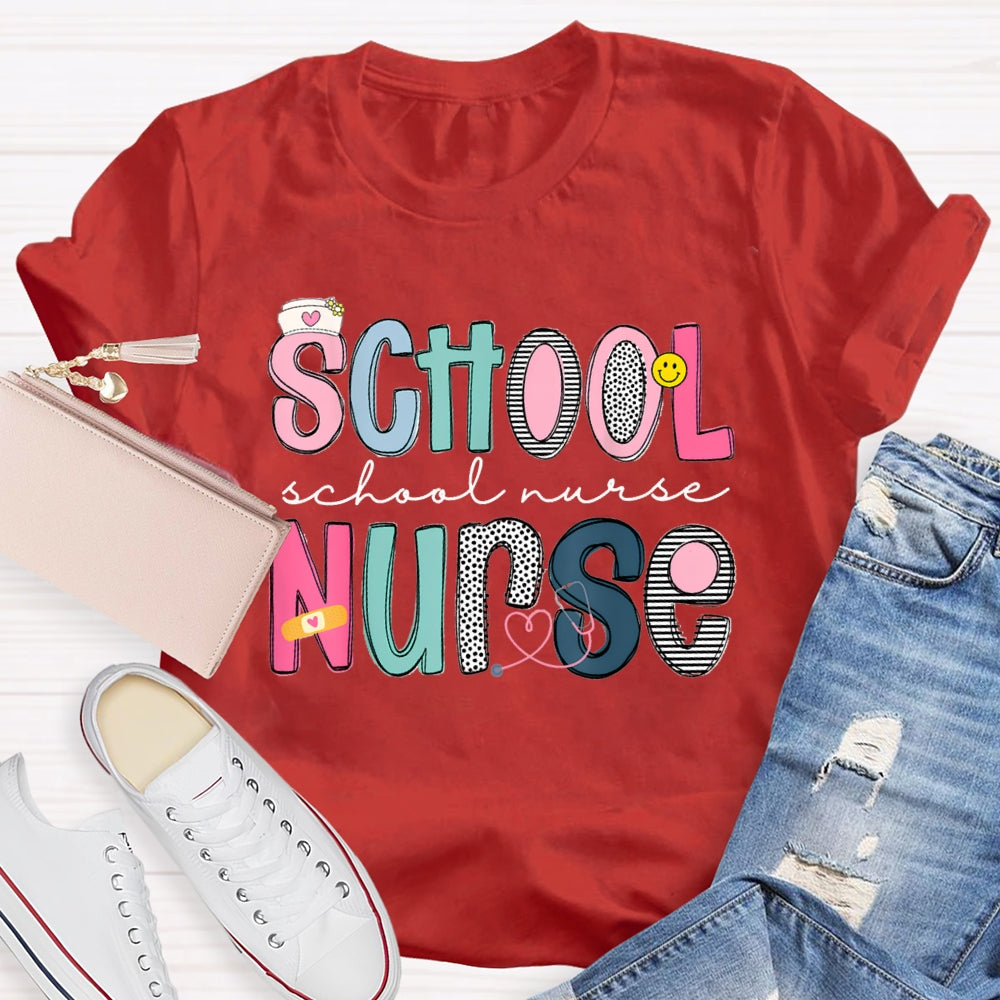 School Nurse Band-Aid Printed T-shirt