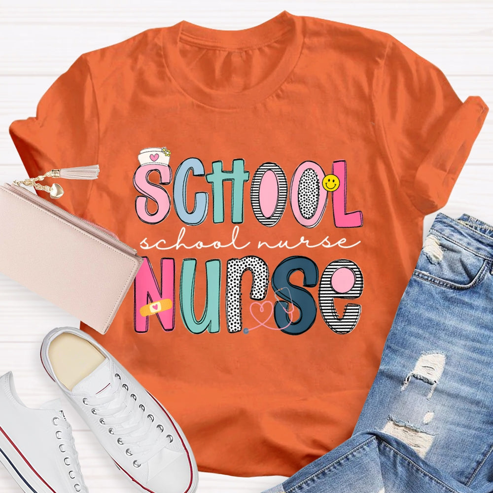 School Nurse Band-Aid Printed T-shirt