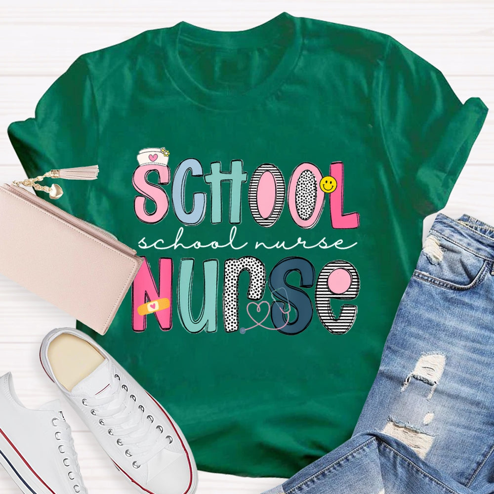 School Nurse Band-Aid Printed T-shirt