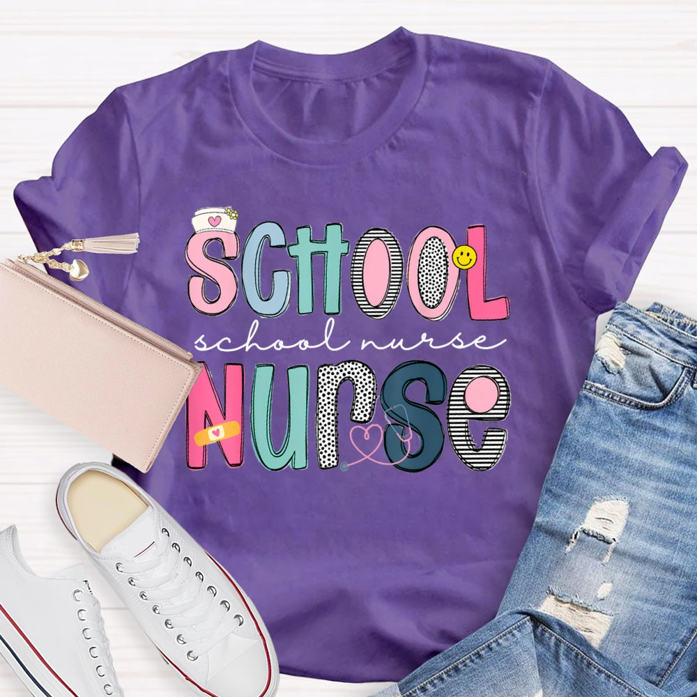 School Nurse Band-Aid Printed T-shirt