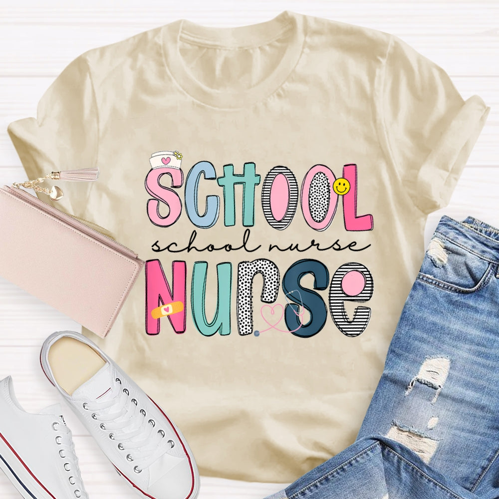 School Nurse Band-Aid Printed T-shirt