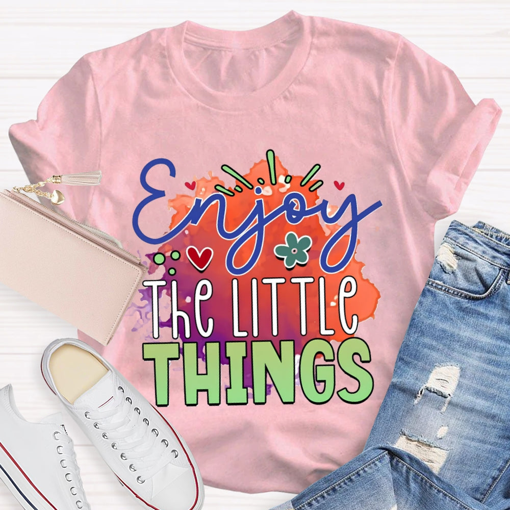 Enjoy The Little Things Colorful Tie-Dye Print Teacher T-shirt