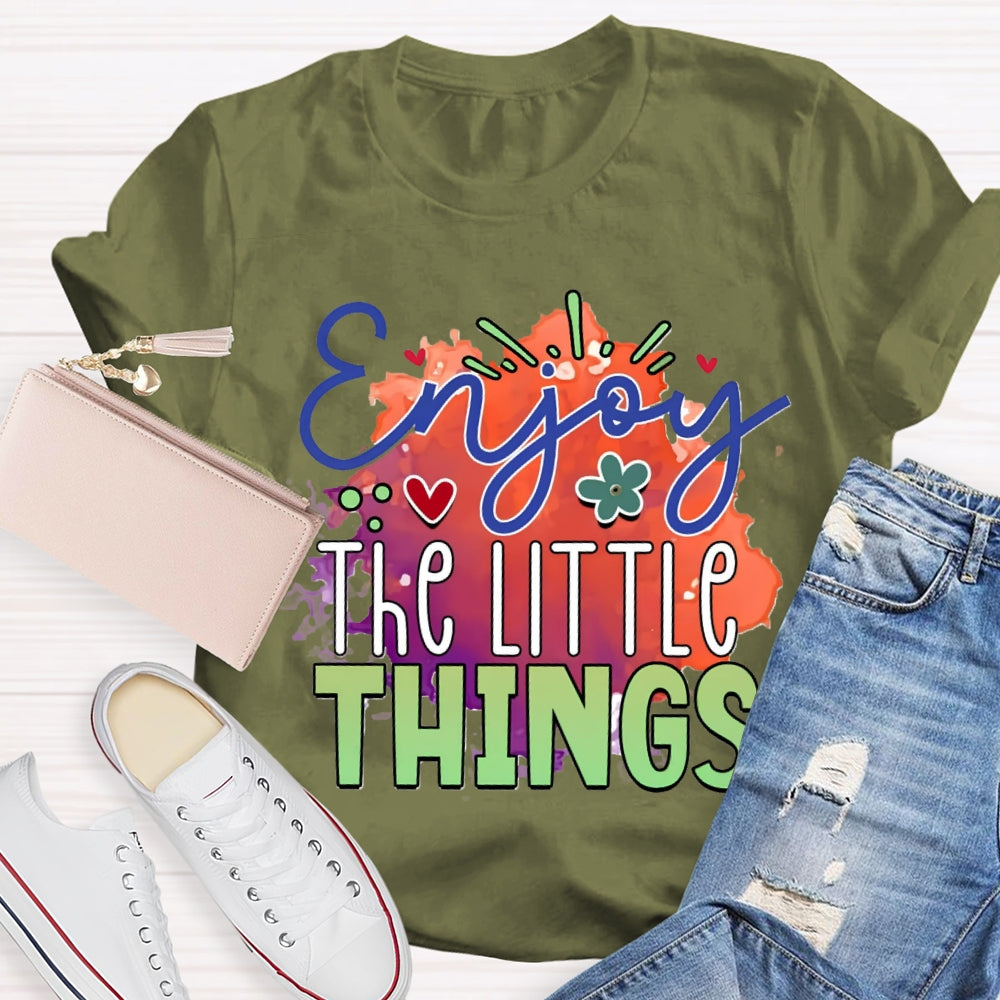Enjoy The Little Things Colorful Tie-Dye Print Teacher T-shirt