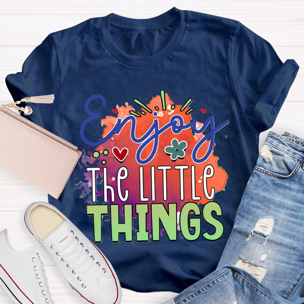 Enjoy The Little Things Colorful Tie-Dye Print Teacher T-shirt
