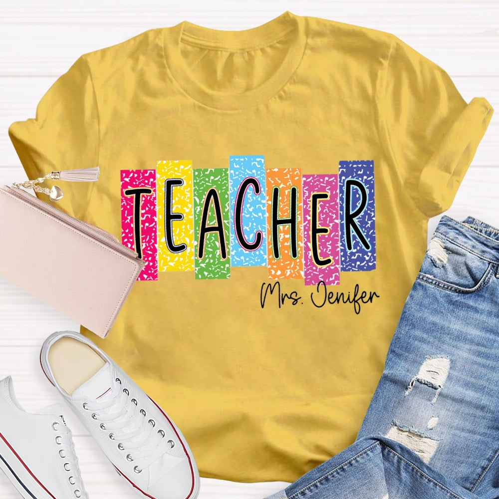 Personalized Name Colorful Square Dots Teacher T-shirt