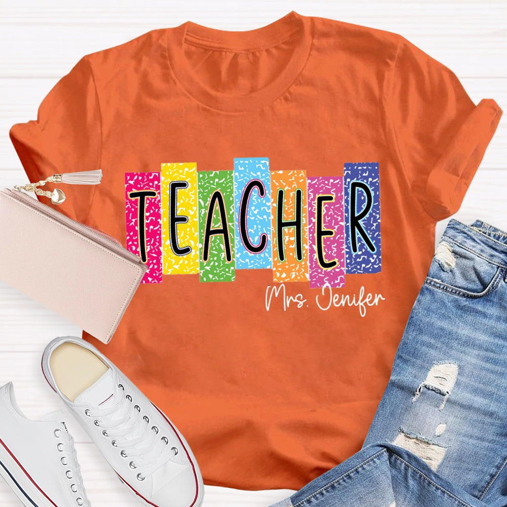 Personalized Name Colorful Square Dots Teacher T-shirt