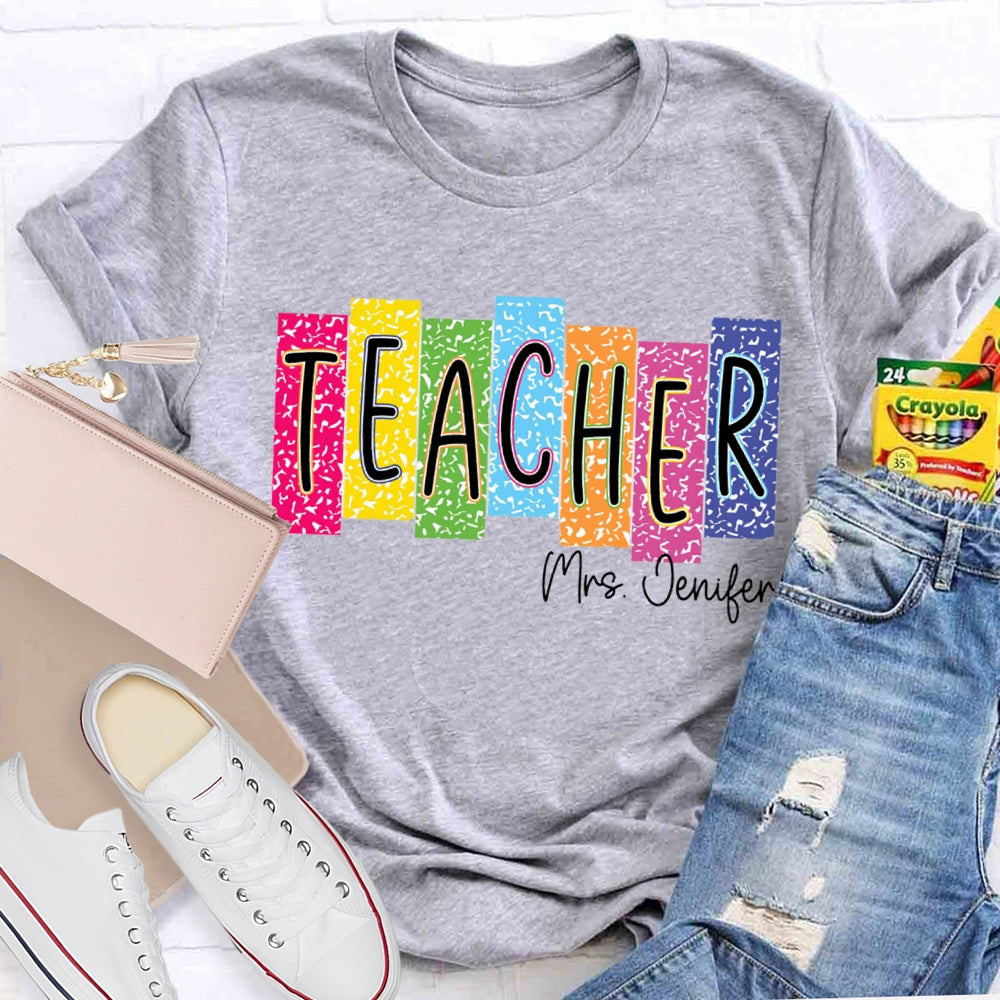 Personalized Name Colorful Square Dots Teacher T-shirt