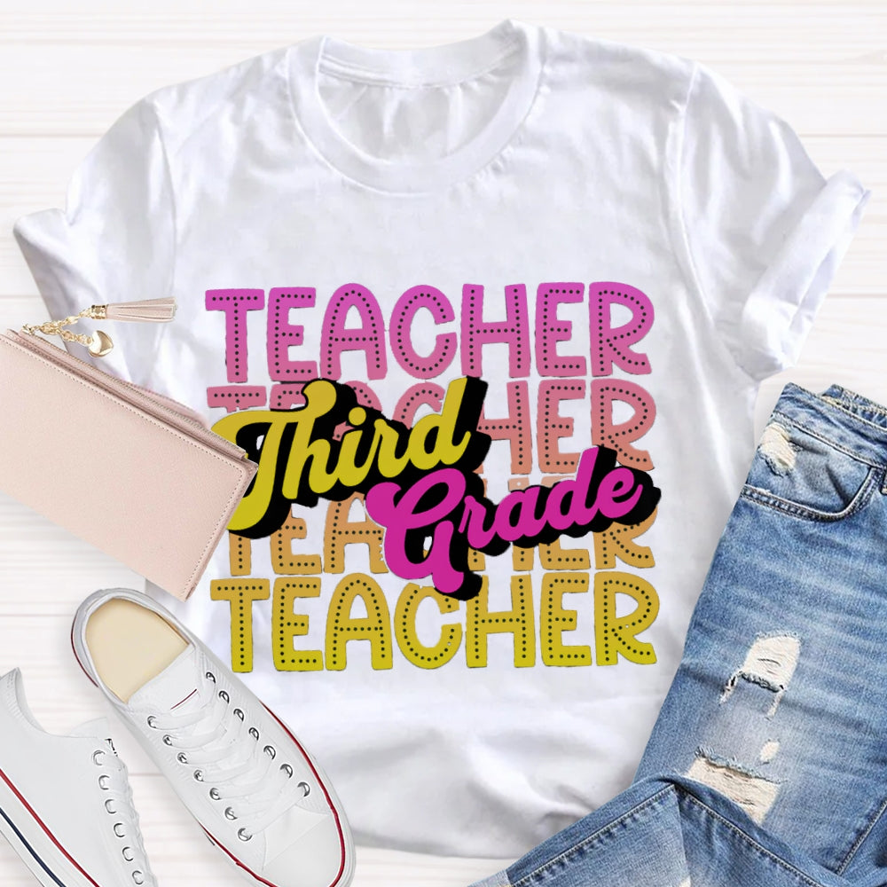 Personalized Grade Third Grade Gradient Teacher T-shirt