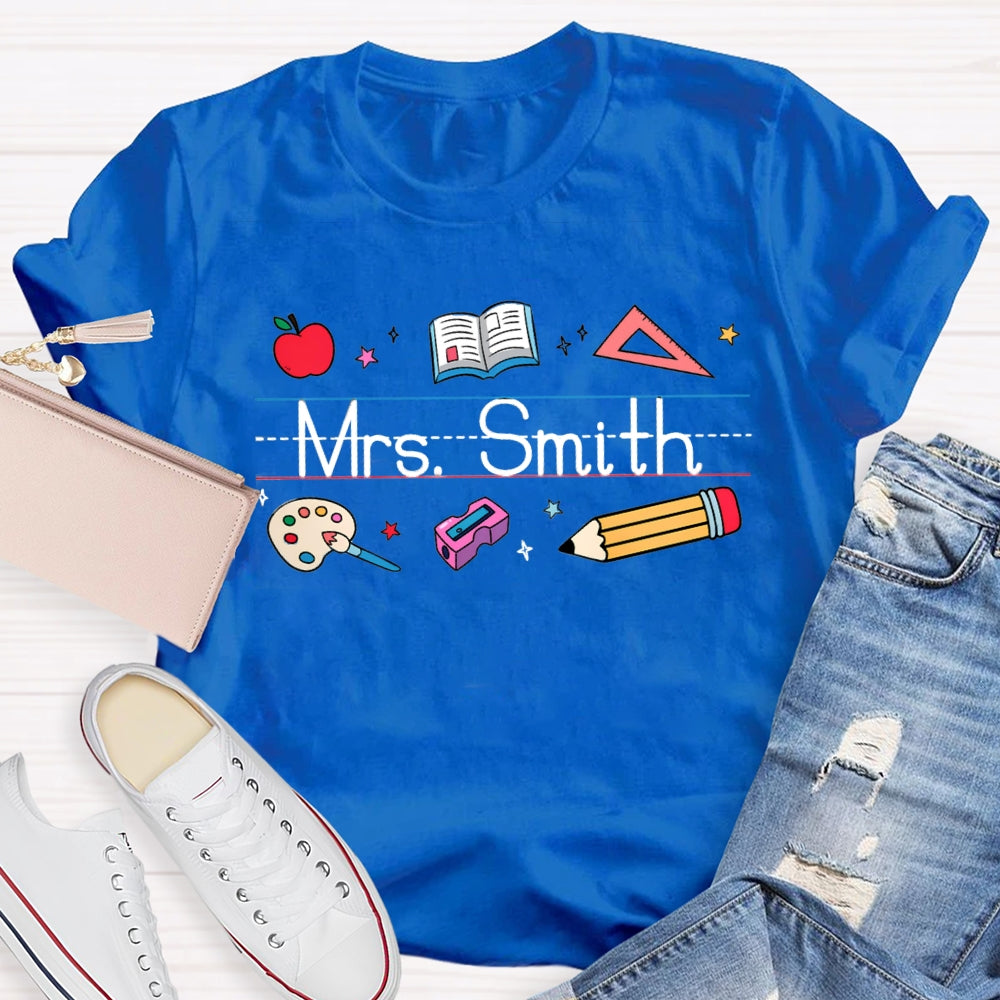 Personalized Name Apple Book Ruler Paint Tray Pencil  T-shirt