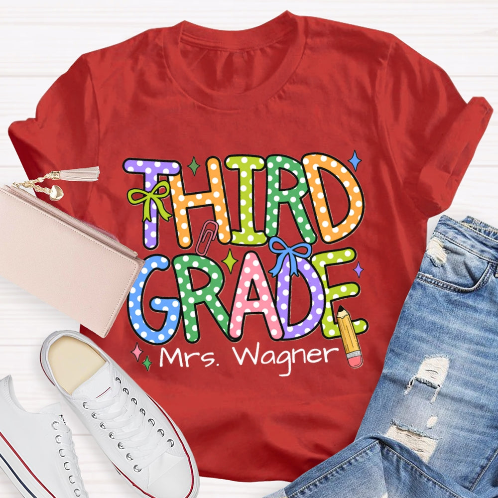 Personalized Name And Grade Colorful Polka Dot Letter Print T-shirt
