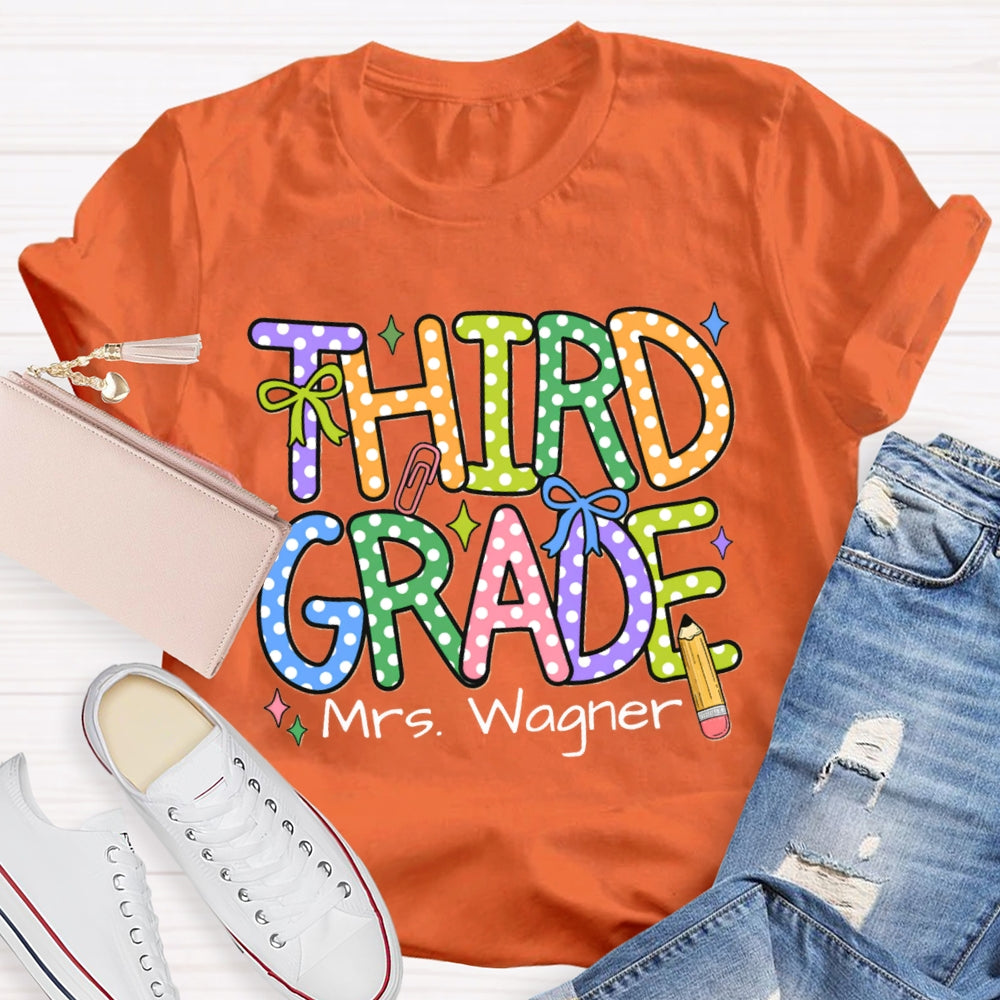 Personalized Name And Grade Colorful Polka Dot Letter Print T-shirt