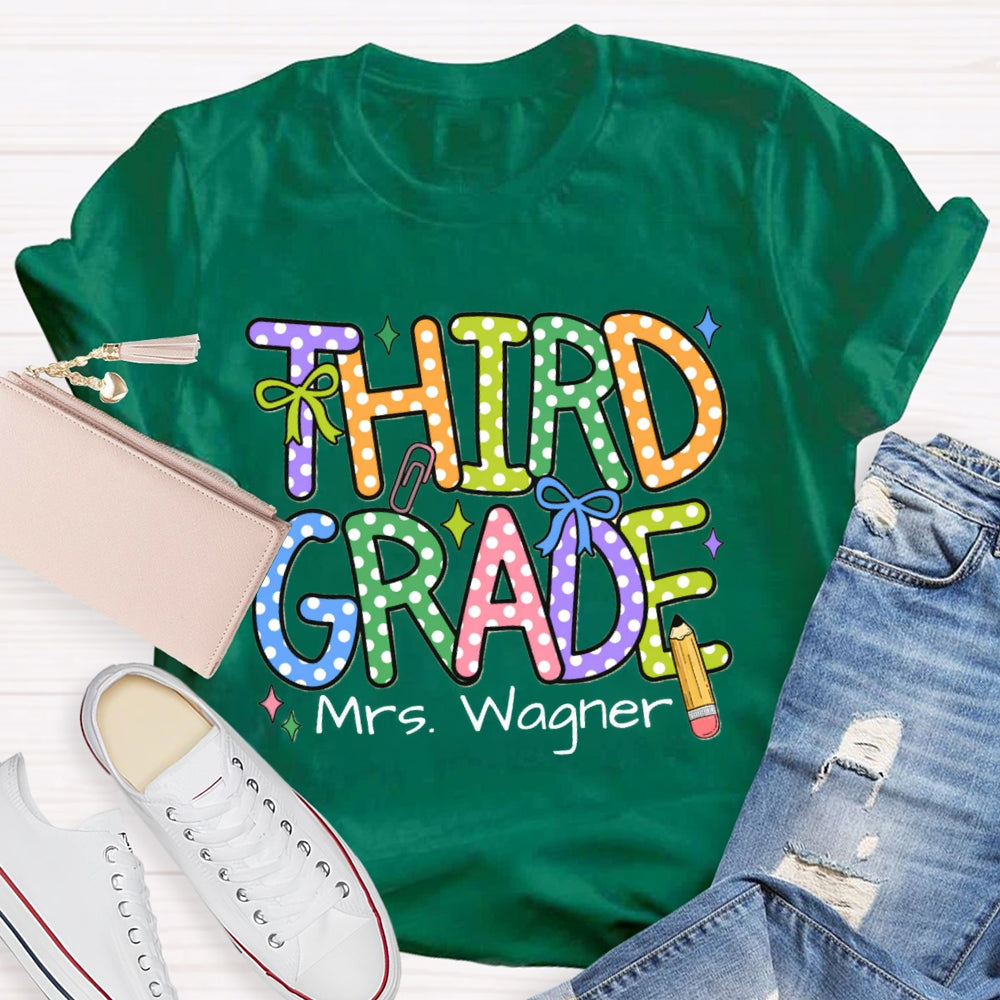 Personalized Name And Grade Colorful Polka Dot Letter Print T-shirt