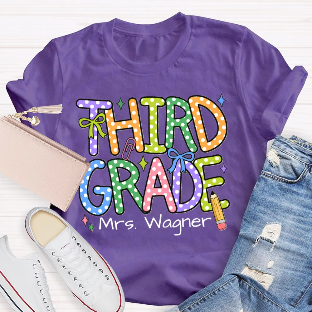 Personalized Name And Grade Colorful Polka Dot Letter Print T-shirt