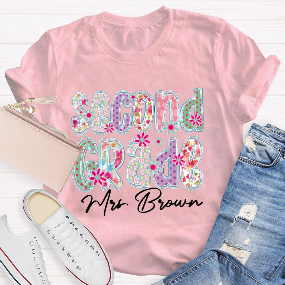 Personalized Name And Grade Second Grade Colorful Gradient Printed Letters T-shirt