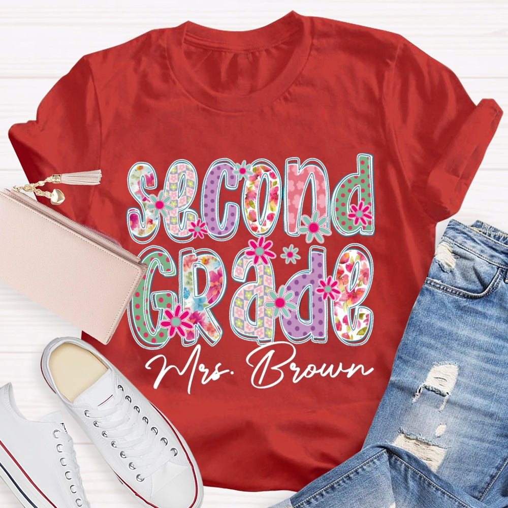 Personalized Name And Grade Second Grade Colorful Gradient Printed Letters T-shirt