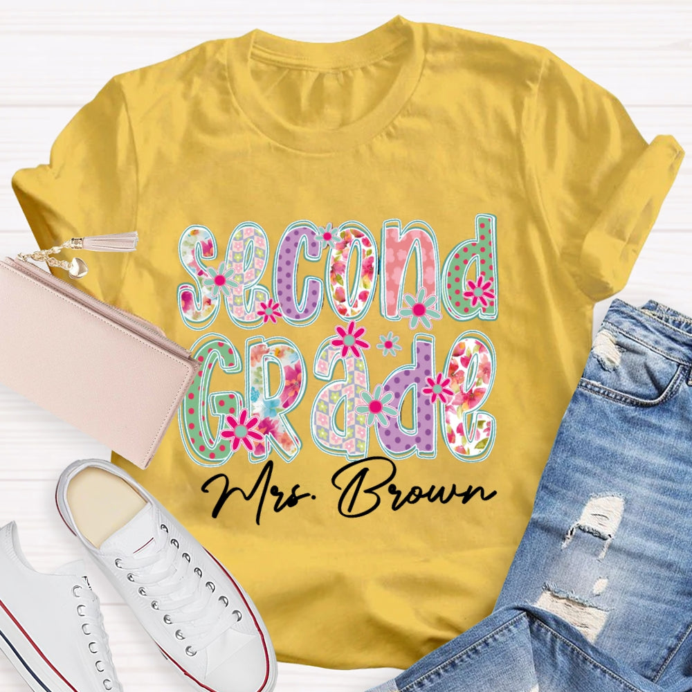 Personalized Name And Grade Second Grade Colorful Gradient Printed Letters T-shirt