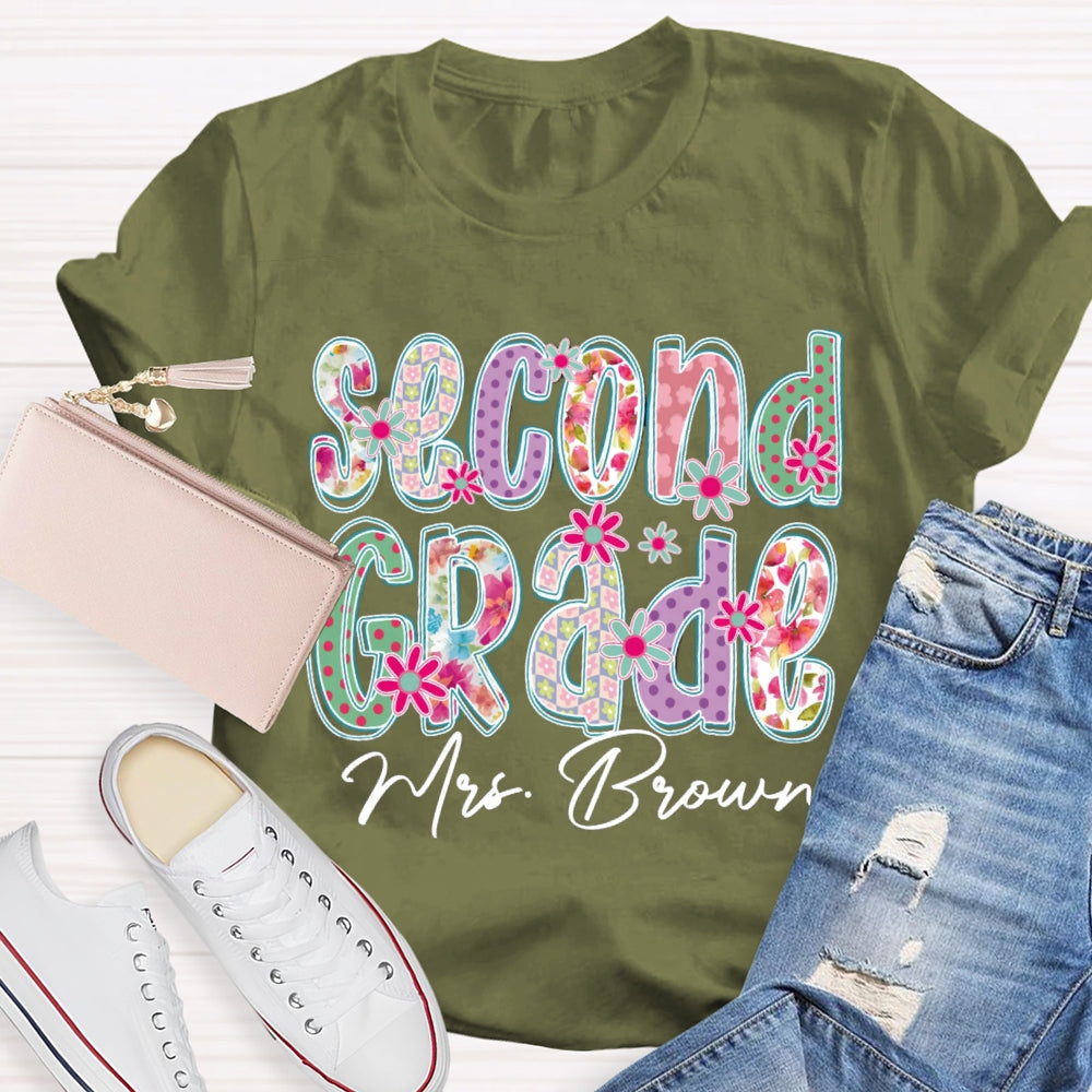Personalized Name And Grade Second Grade Colorful Gradient Printed Letters T-shirt