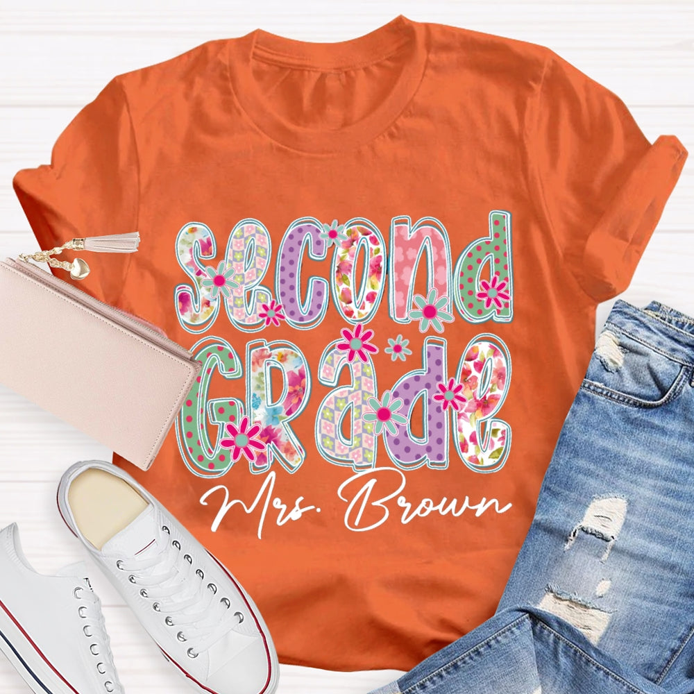 Personalized Name And Grade Second Grade Colorful Gradient Printed Letters T-shirt