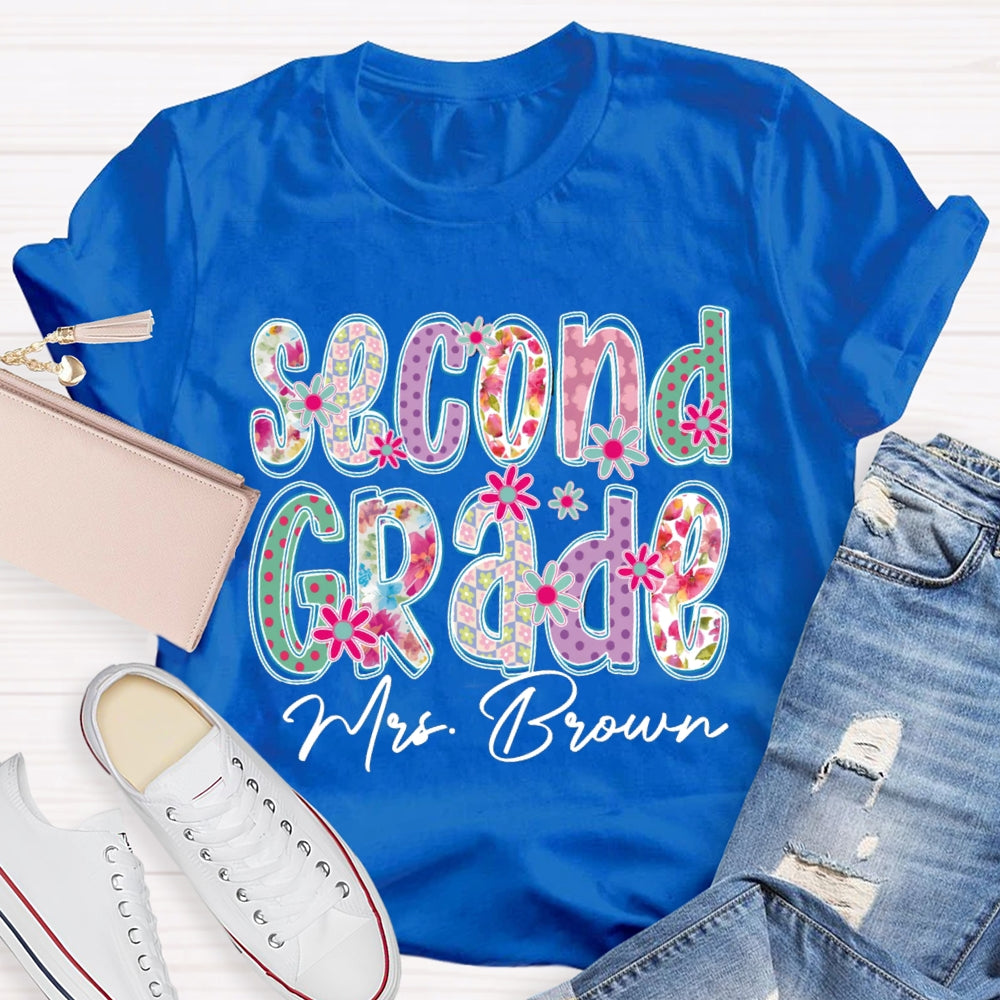 Personalized Name And Grade Second Grade Colorful Gradient Printed Letters T-shirt