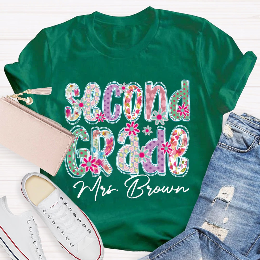 Personalized Name And Grade Second Grade Colorful Gradient Printed Letters T-shirt