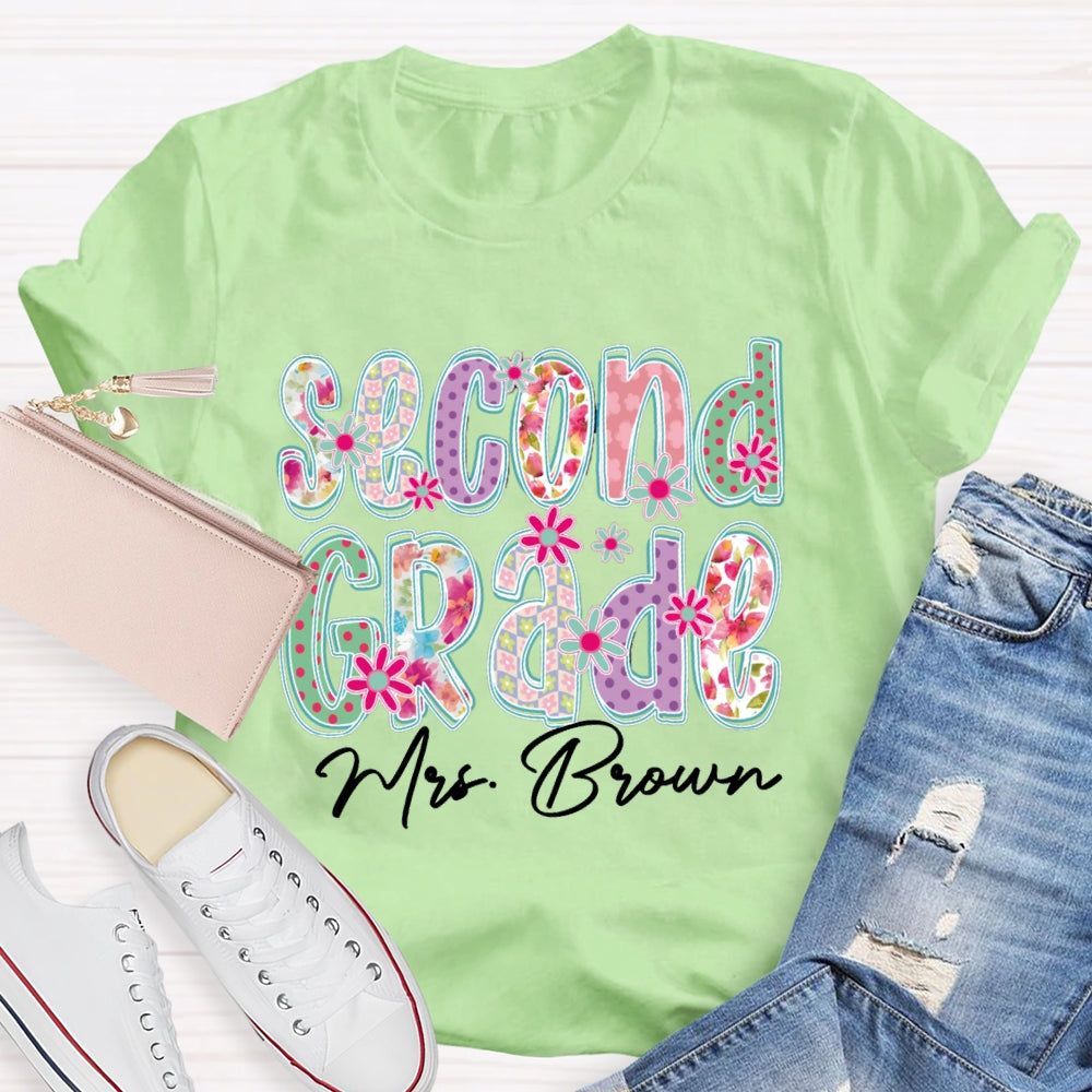 Personalized Name And Grade Second Grade Colorful Gradient Printed Letters T-shirt