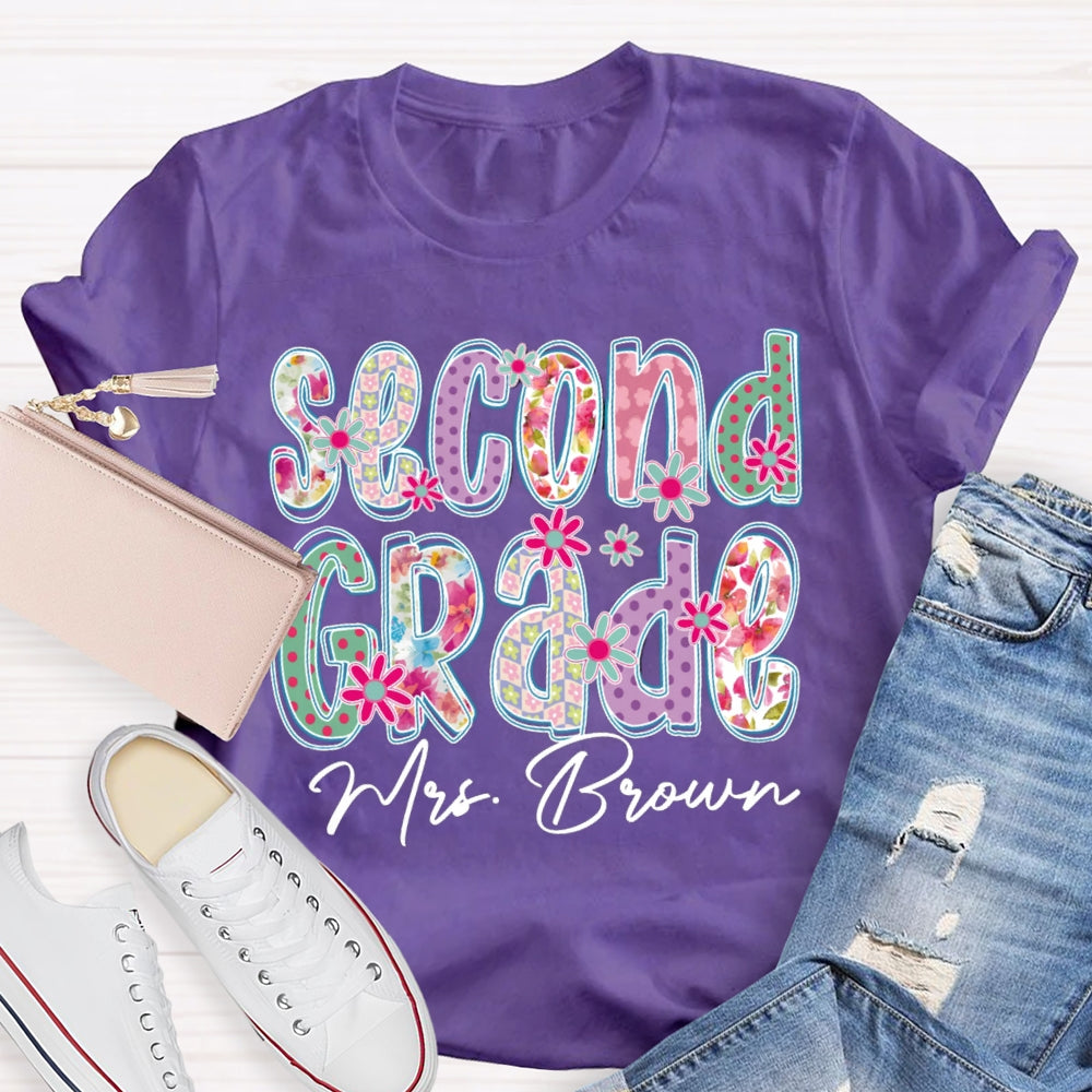 Personalized Name And Grade Second Grade Colorful Gradient Printed Letters T-shirt