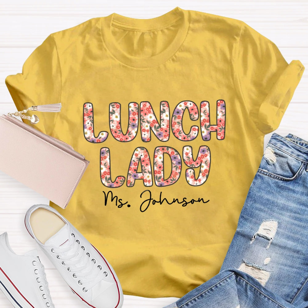 Personalized Name Lunch Lady Colorful Printed Letters T-shirt