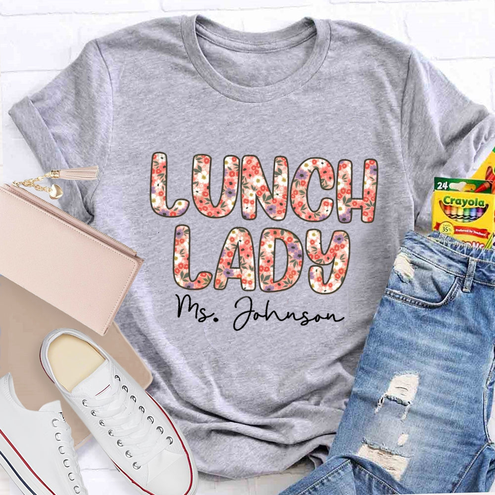 Personalized Name Lunch Lady Colorful Printed Letters T-shirt