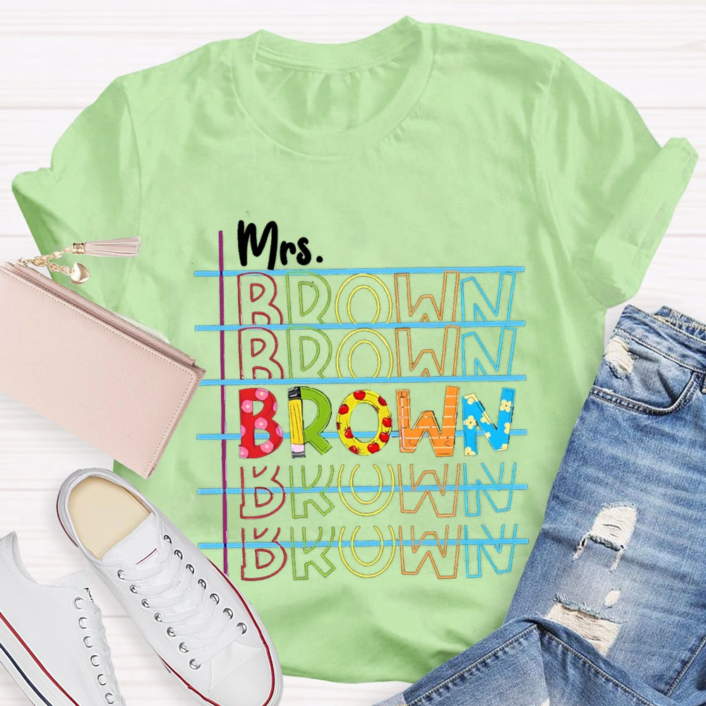 Personalized Name Colorful Line Letter Print Teacher T-shirt