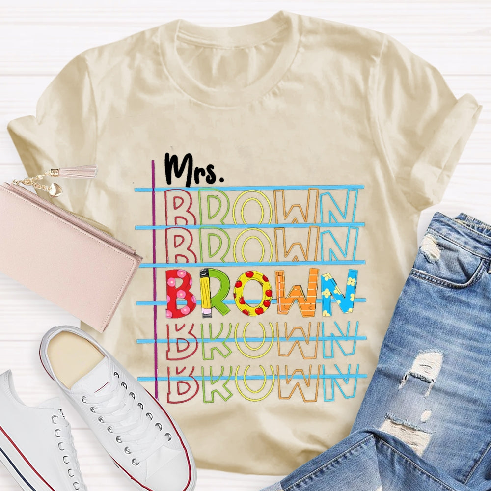 Personalized Name Colorful Line Letter Print Teacher T-shirt