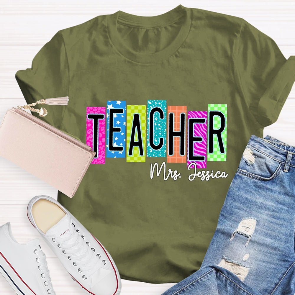 Personalized Teacher Name Colorful Square With Star T-shirt